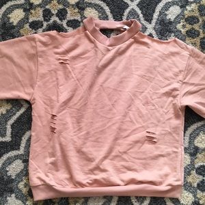 Blush Distressed Cold Shoulder Sweatshirt